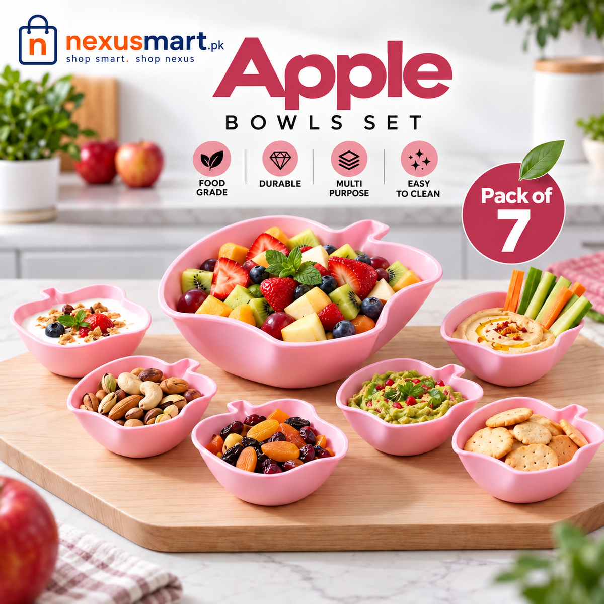 7-Piece Apple-Shaped Bowl Set – Serving & Snack Bowls