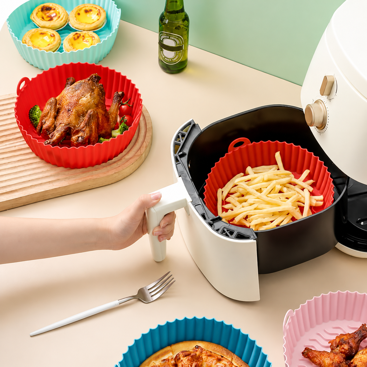 Round Silicone Air Fryer Basket Liner – Baking & Grill Pan Accessory