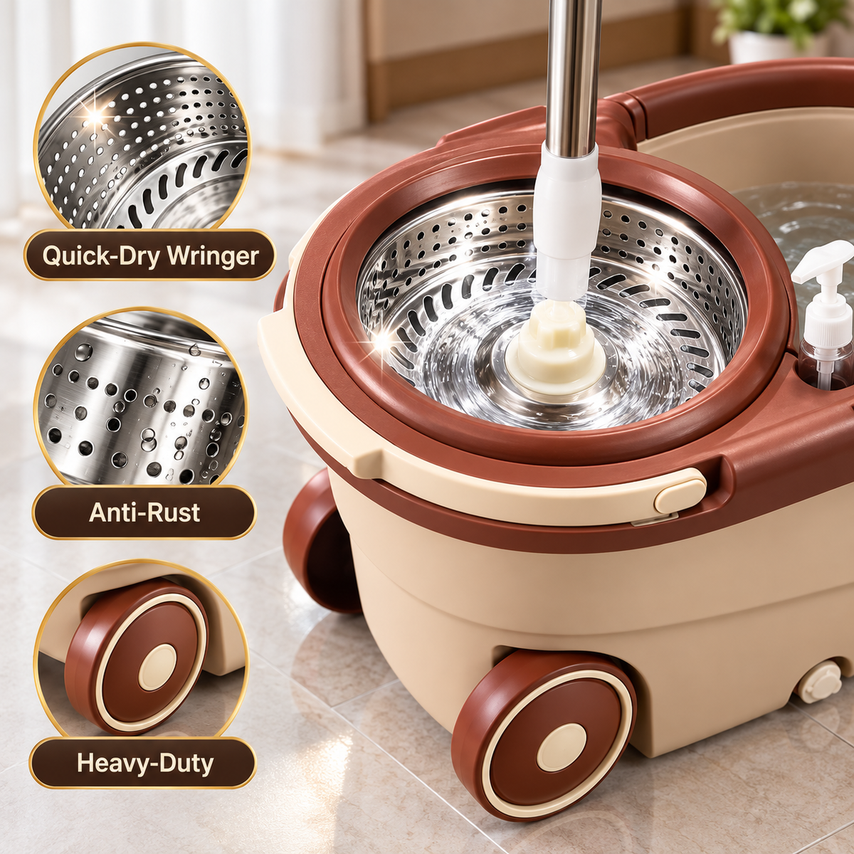 360° Spin Mop with Wheels – Floor Cleaning Mop System