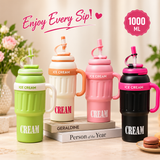 1000ml Ice Cream Design Vacuum Tumbler – Large Reusable Drink Cup
