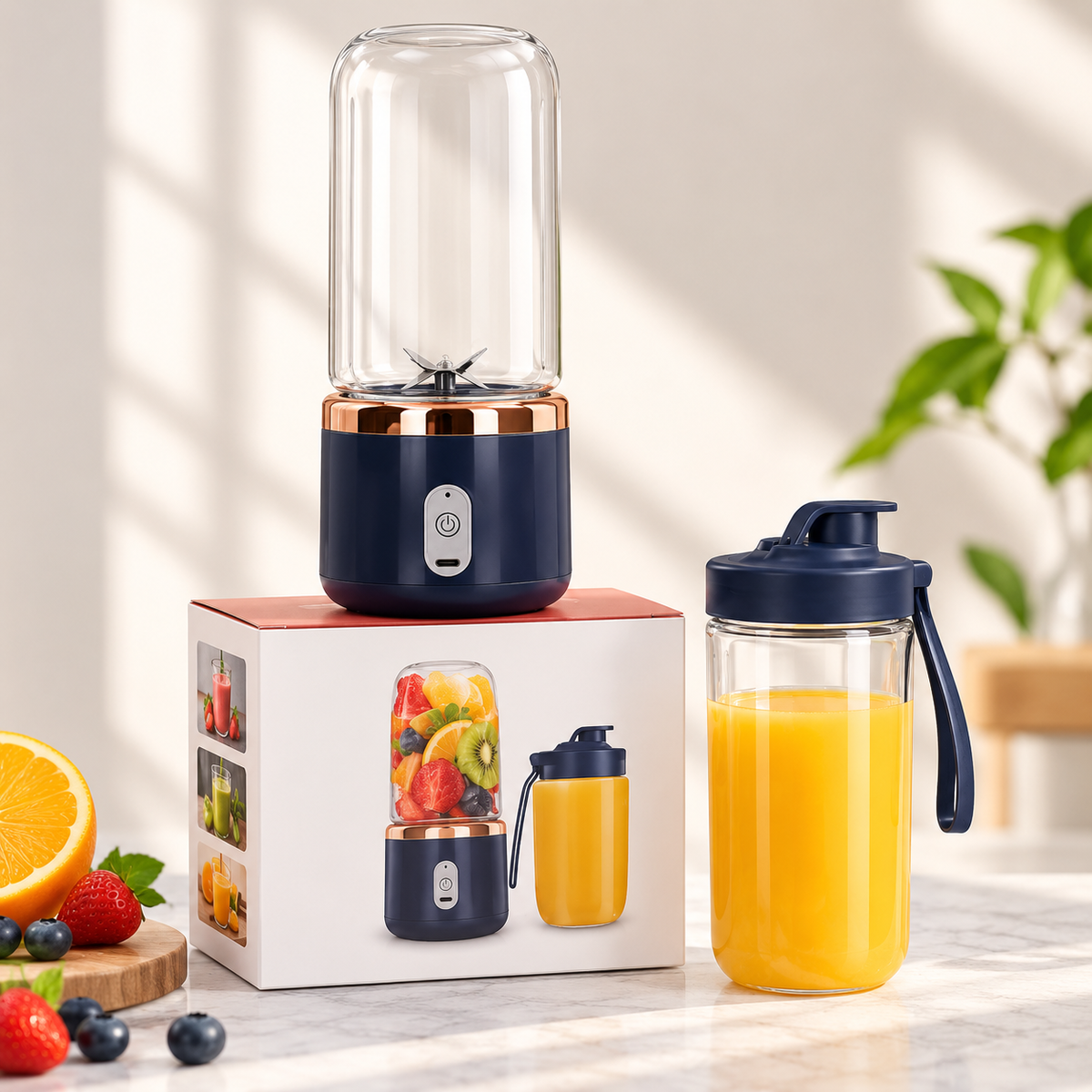 2-in-1 USB Rechargeable Portable Juicer Blender for Smoothies & Shakes