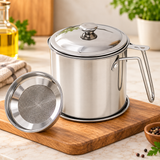 1.4L Stainless Steel Oil Filter Pot – Cooking Oil Strainer & Storage Container