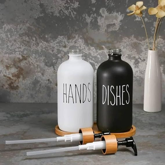 Hand & Dish Soap Dispenser Set With Wooden Base view 3 - Nexusmart Pakistan