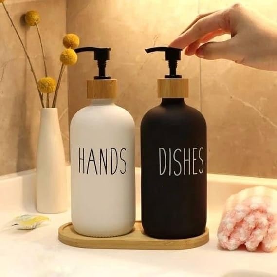 Hand & Dish Soap Dispenser Set With Wooden Base view 6 - Nexusmart Pakistan