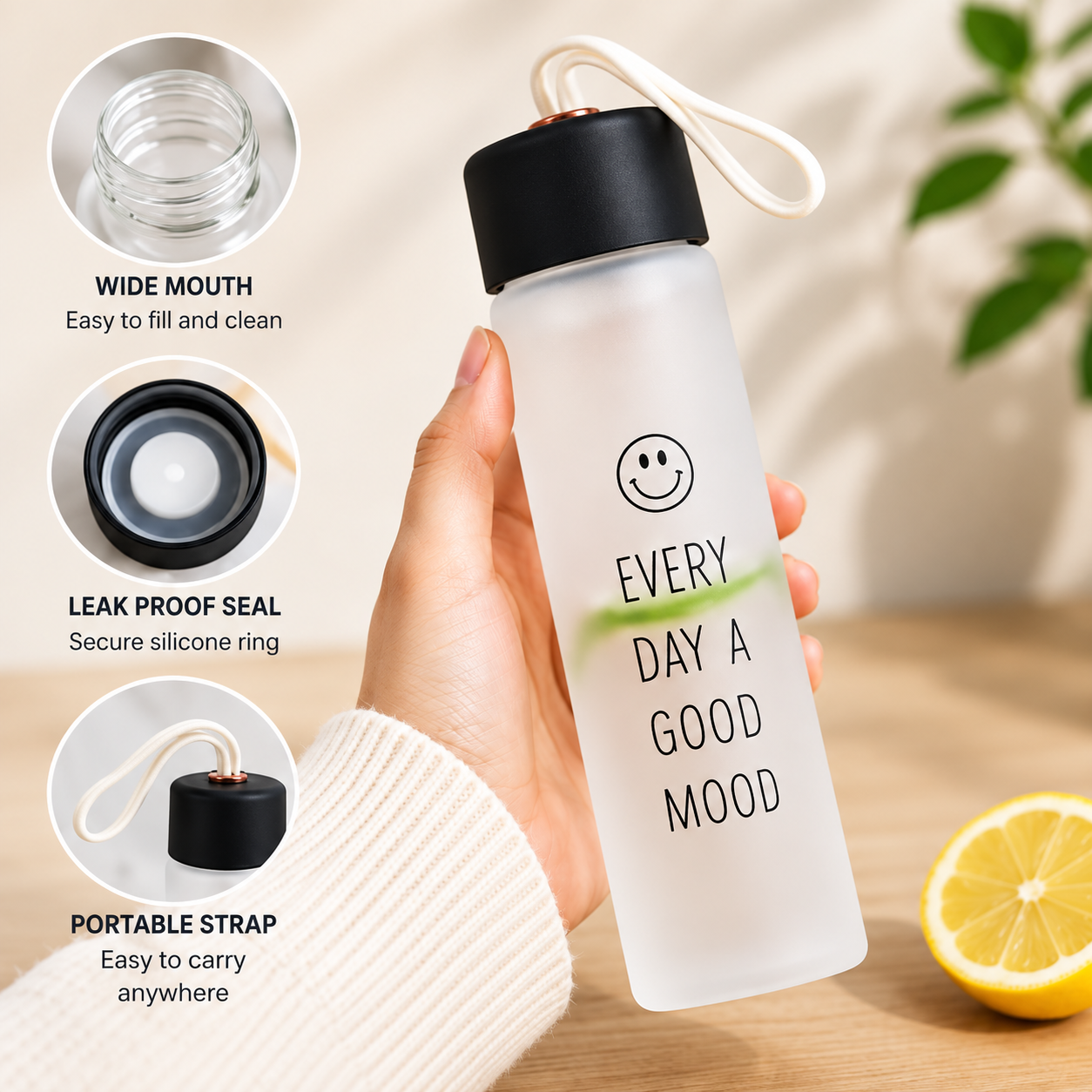 400ml Glass Water Bottle – Compact Reusable Drinking Bottle
