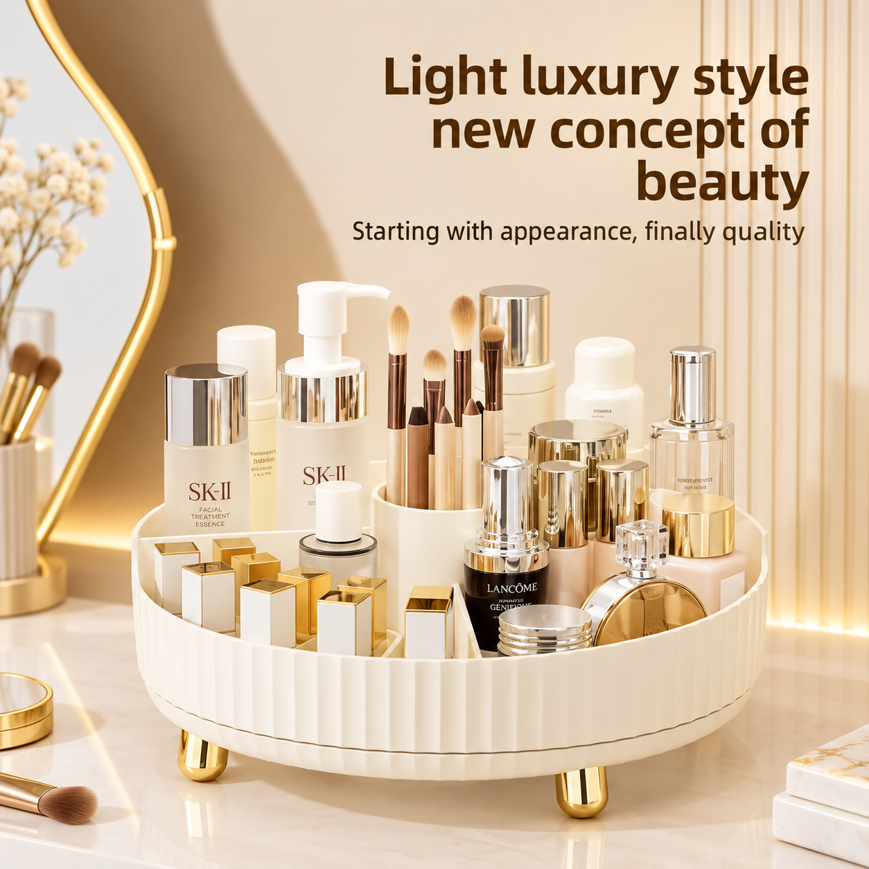 360° Rotating Luxury Cosmetic Partition Organizer Tray