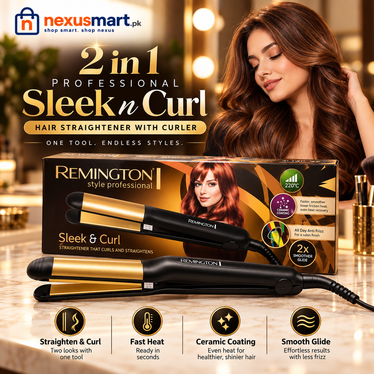 Remington 2-in-1 Sleek & Curl Hair Straightener and Curler