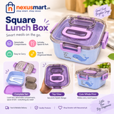 Square Plastic Lunch Box with Detachable Compartment, Spoon & Fork