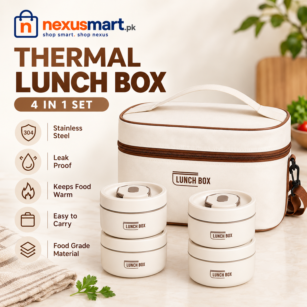 Thermal Lunch Box with Stainless Steel Interior, Fork & Spoon