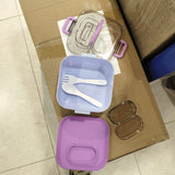 Square Plastic Lunch Box with Detachable Compartment, Spoon & Fork