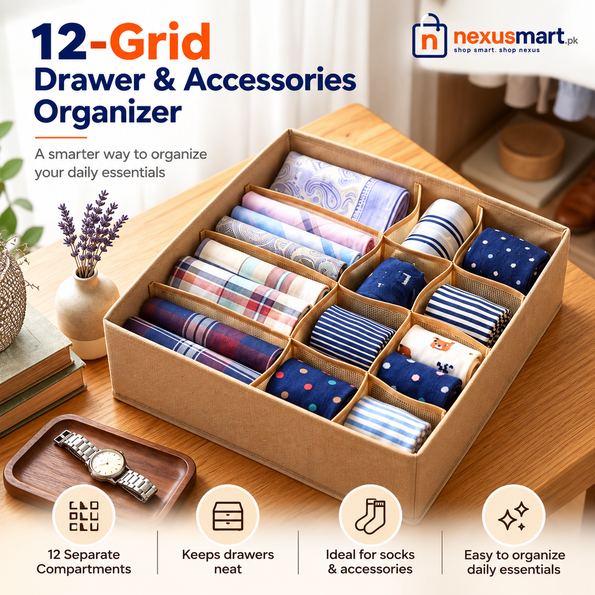Matrix 12-Grid Drawer & Accessories Organizer