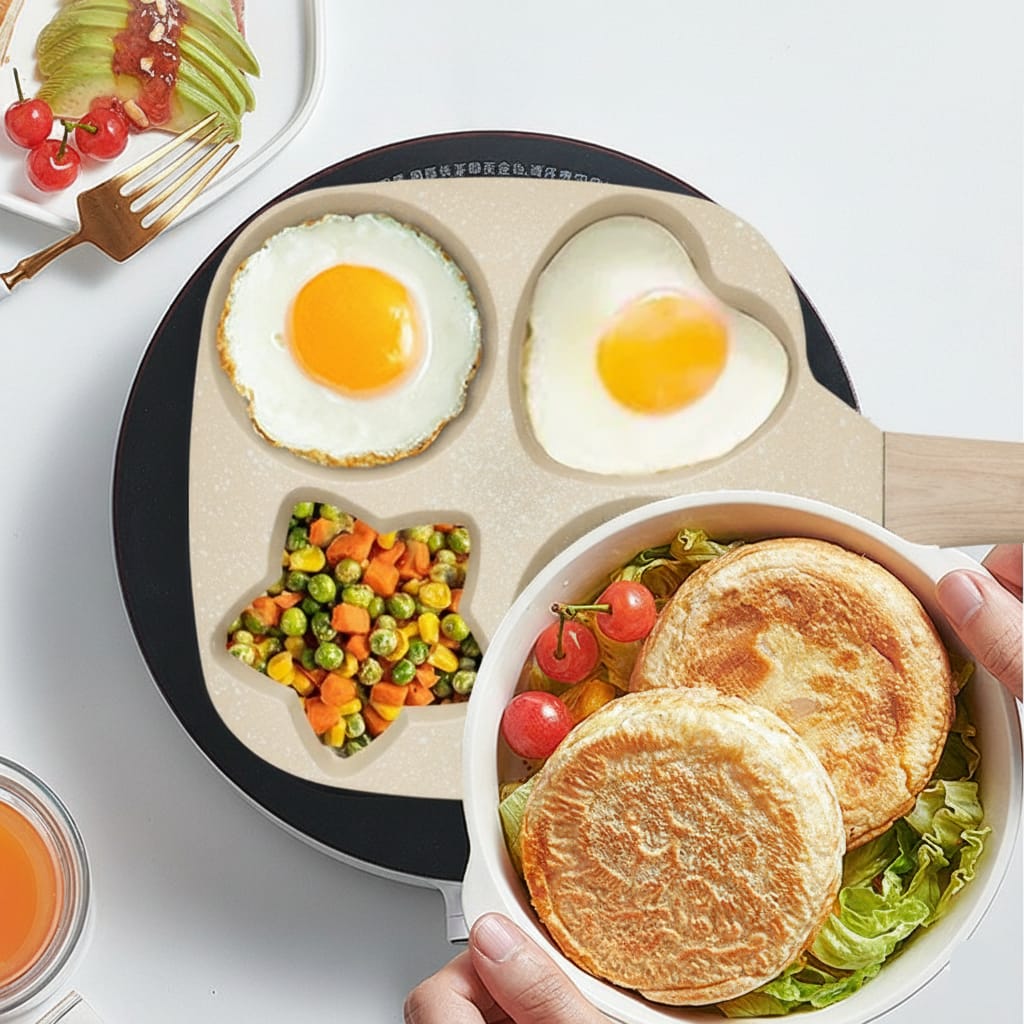 4 Portion Marble Coated Frying Pan with Wooden Style Handle