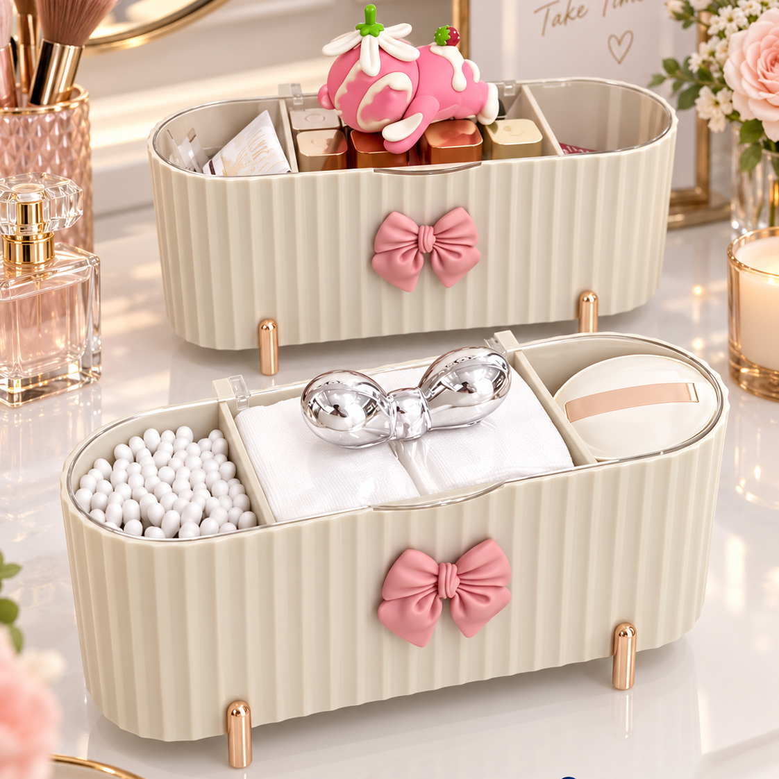 3-Compartment Makeup Organizer – Cosmetic & Vanity Storage Holder