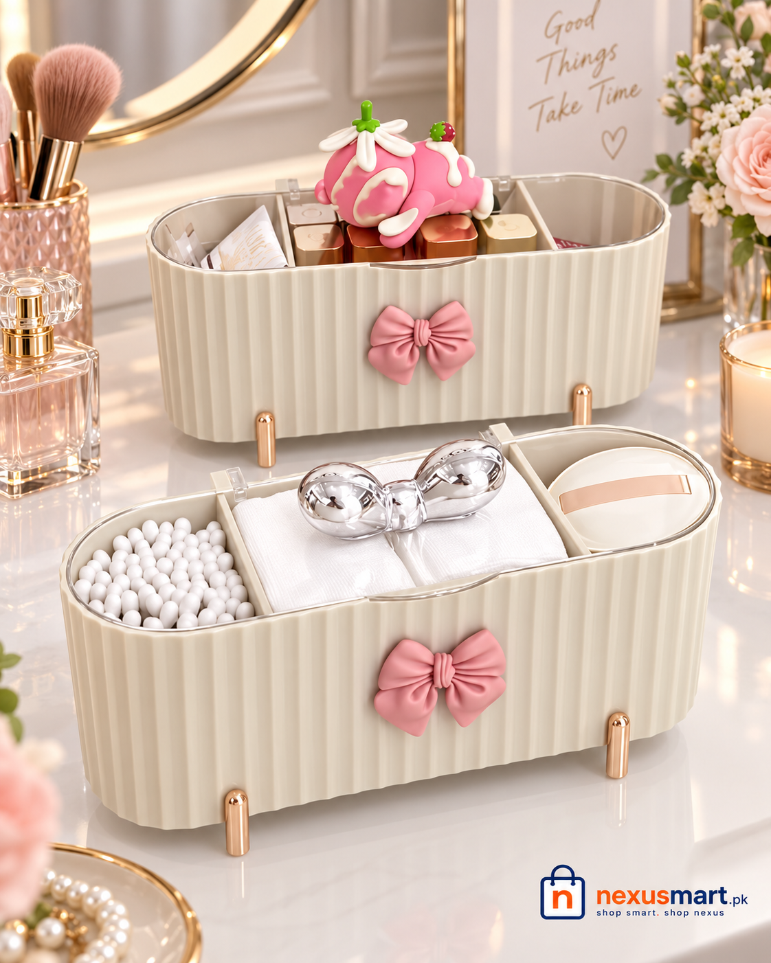 3-Compartment Makeup Organizer – Cosmetic & Vanity Storage Holder
