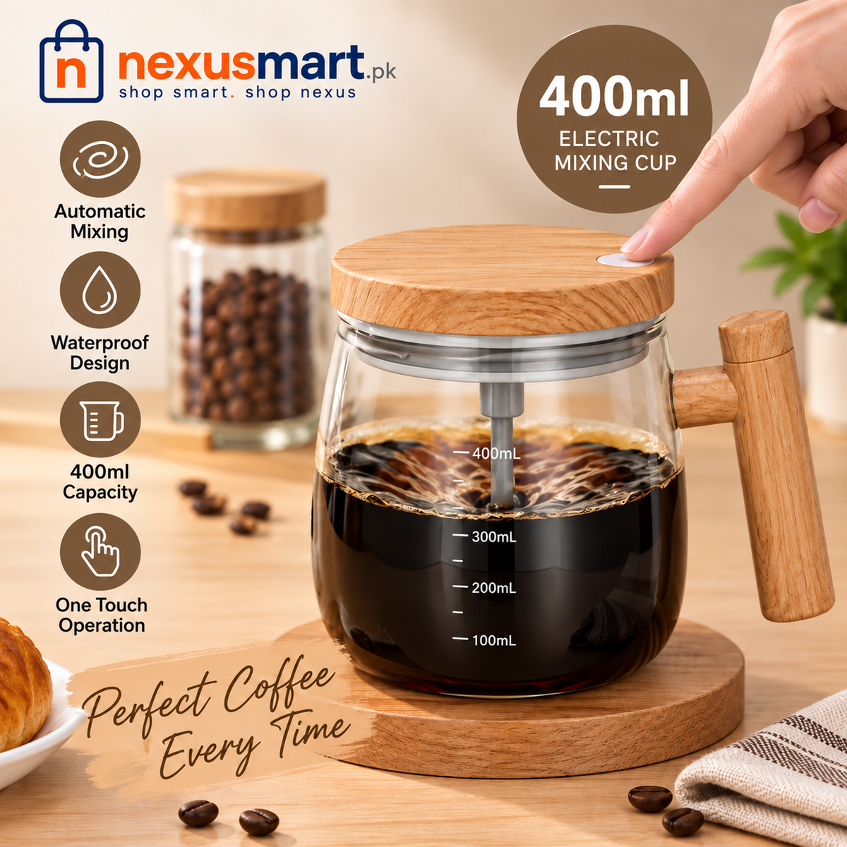 400ml Electric Self-Stirring Glass Cup – Automatic Coffee Mixer