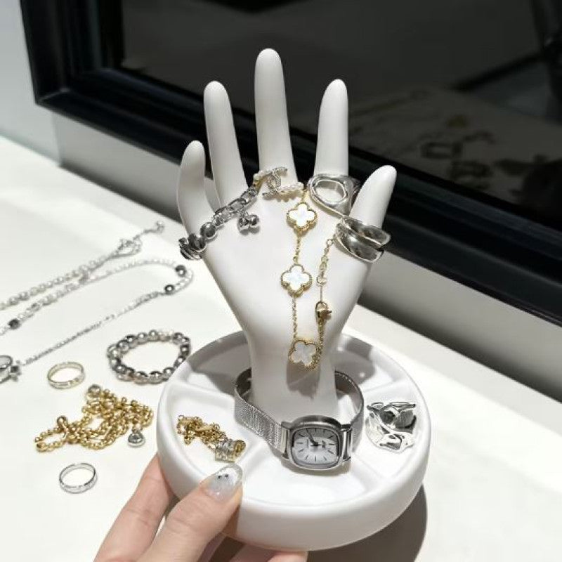 Hand Style Jewellery Stand with Dish Base for Rings & Necklaces
