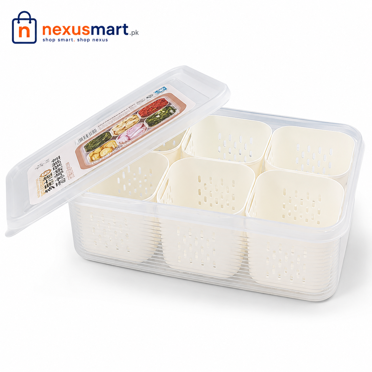 6 Compartment Multi Purpose Food Storage & Drain Box with Lid