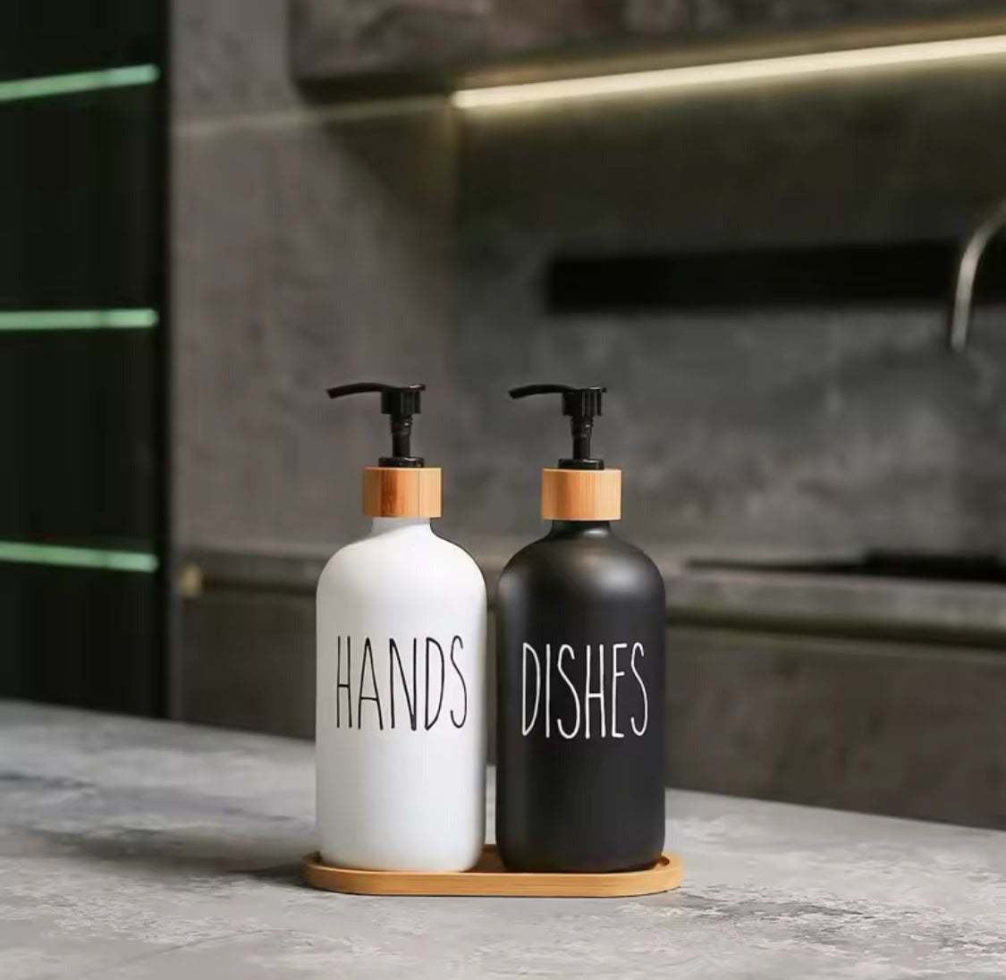Hand & Dish Soap Dispenser Set With Wooden Base view 2 - Nexusmart Pakistan
