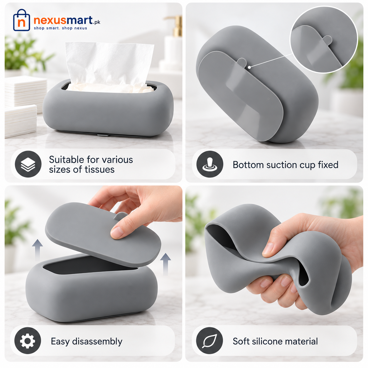 Silicone Suction Tissue Box Holder – Wall-Mounted Tissue Organizer