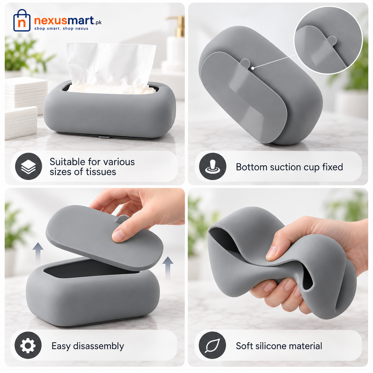 Silicone Suction Tissue Box Holder – Wall-Mounted Tissue Organizer