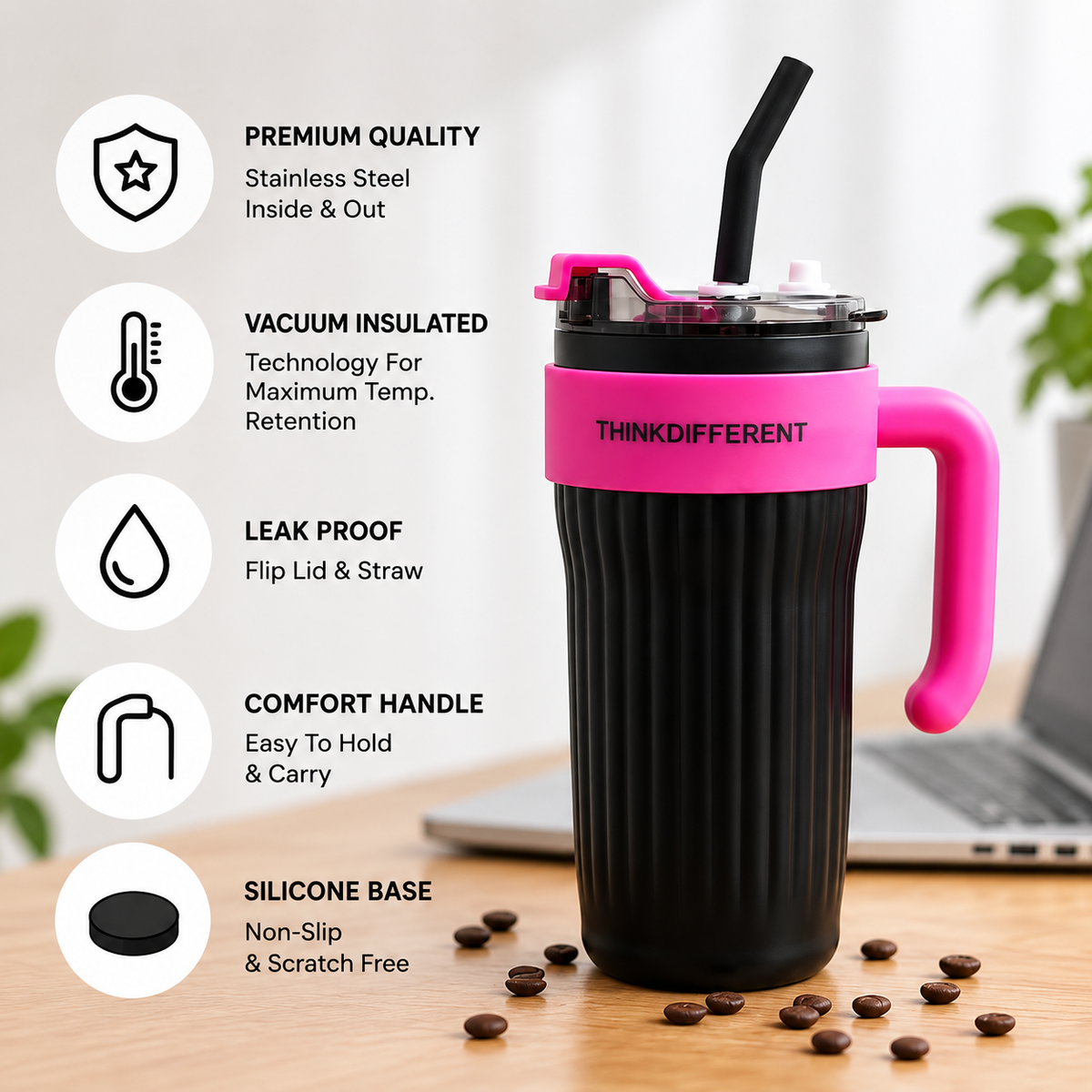 860ml Vacuum Insulated Tumbler – Large Reusable Drink Cup