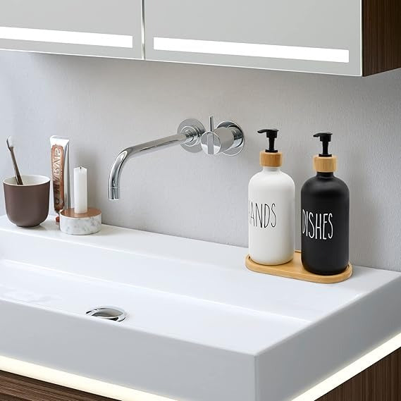 Hand & Dish Soap Dispenser Set With Wooden Base view 7 - Nexusmart Pakistan