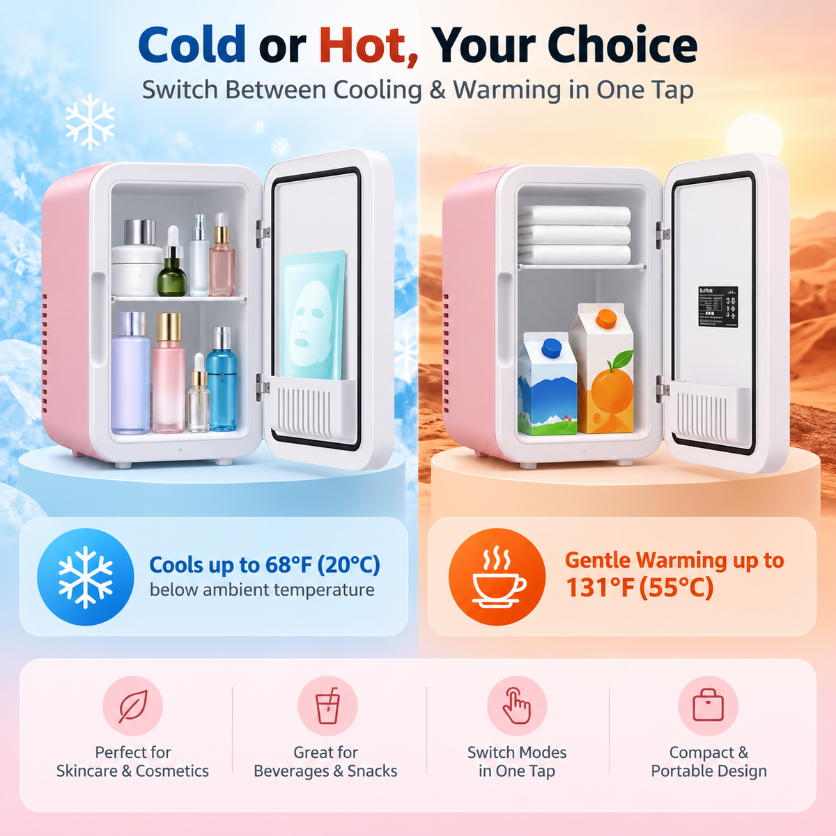 4L Vanity Mirror LED Portable Mini Fridge – Cosmetic & Skincare Cooler