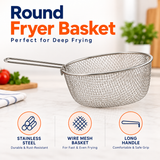 Round Stainless Steel Fryer Basket with Handle – Deep Wire Strainer