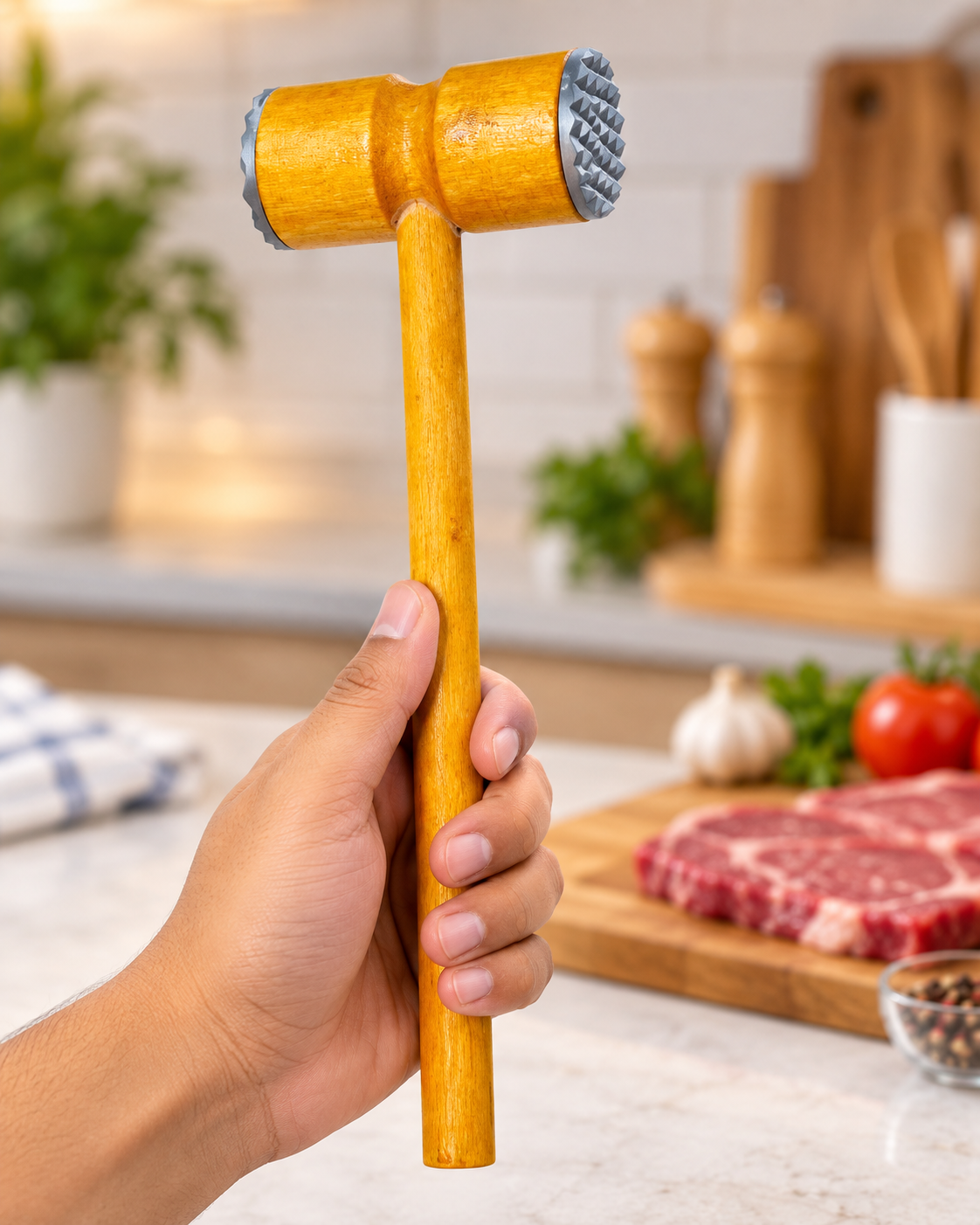 Hardwood Meat Tenderizer Mallet – Dual-Sided Chicken & Steak Pounder