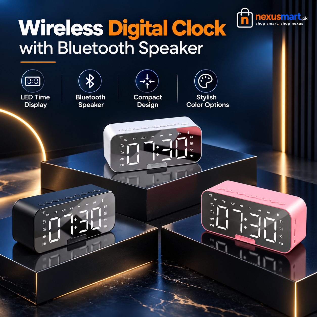 Wireless Digital Clock with Bluetooth Speaker – 2-in-1 Desk Clock & Speaker
