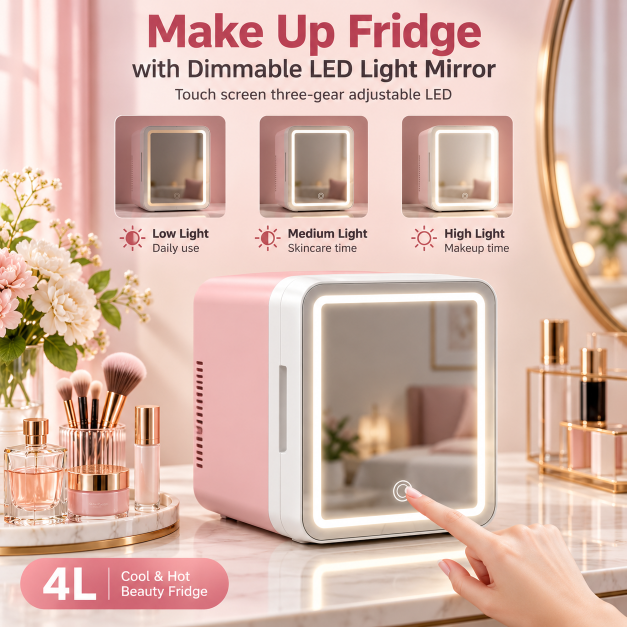 4L Vanity Mirror LED Portable Mini Fridge – Cosmetic & Skincare Cooler