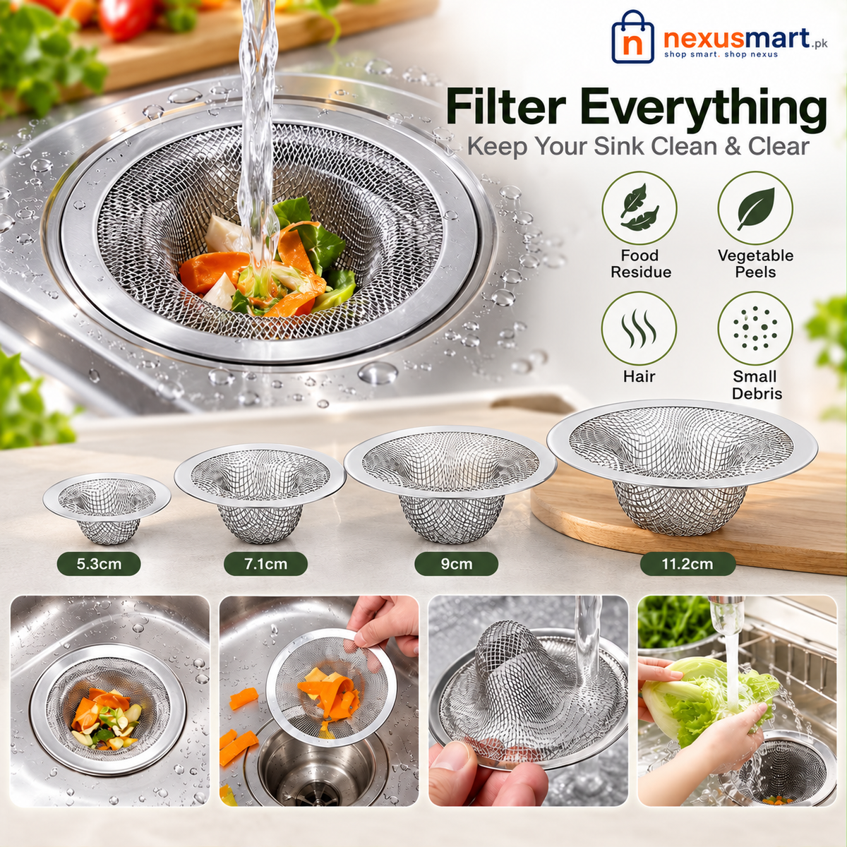 4-Piece Stainless Steel Sink Drain Mesh Filter Set – Drain Strainers