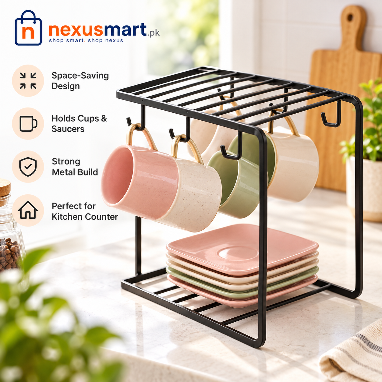 Metal Cup Stand for Kitchen & Countertop Organization