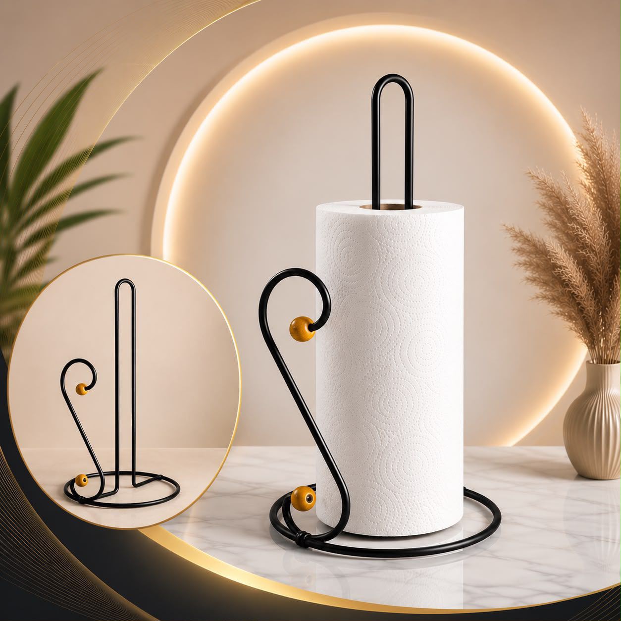 Metal Fancy Tissue Roll Holder – Decorative Paper Towel Stand