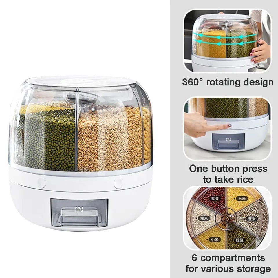 6KG Rotating Cereal Dispenser Airtight Grain & Dry Food Storage Cont product image - Nexusmart Pakistan
