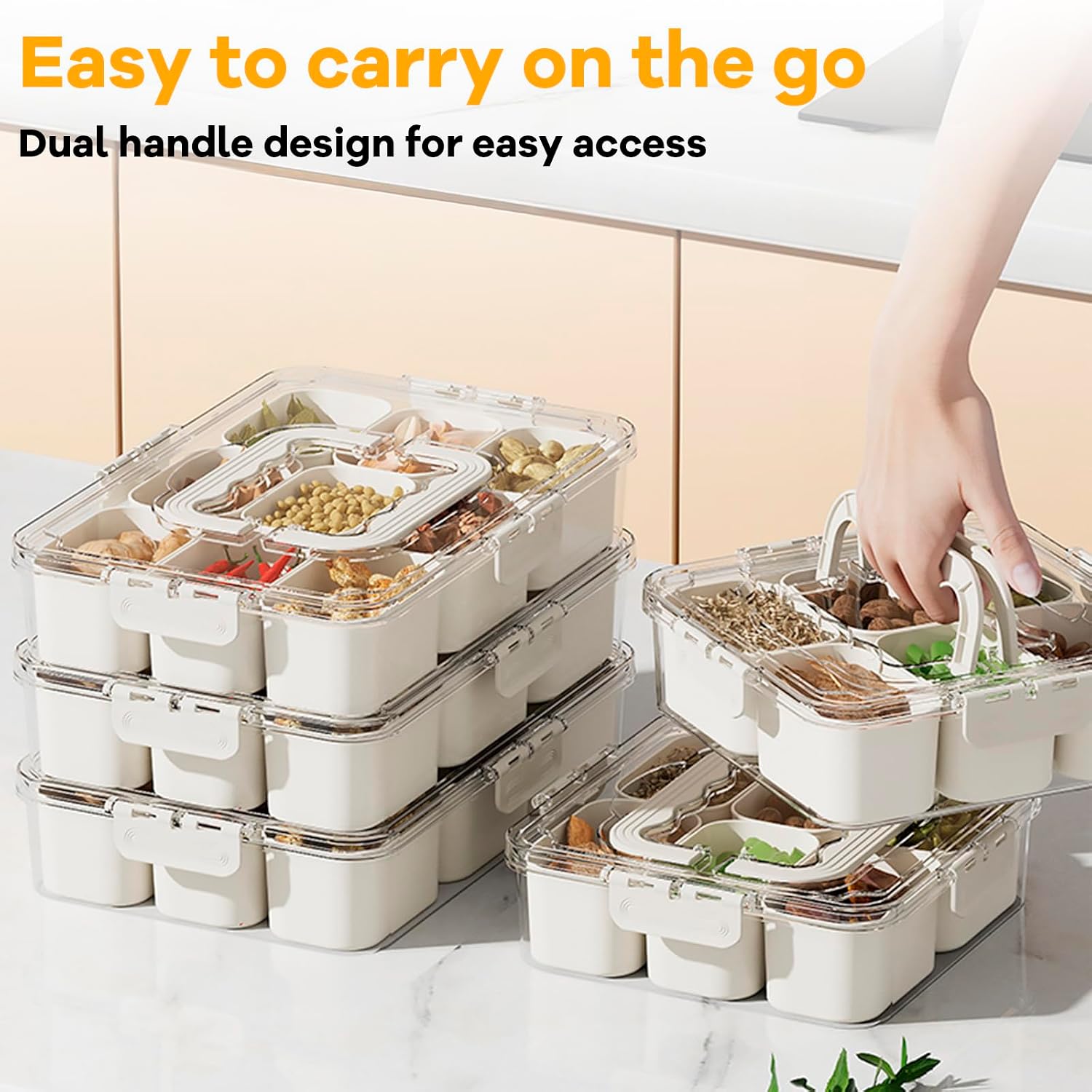 Premium High Quality Multipurpose 6 Compartment Acrylic Storage Box With Lid & Carry Handle