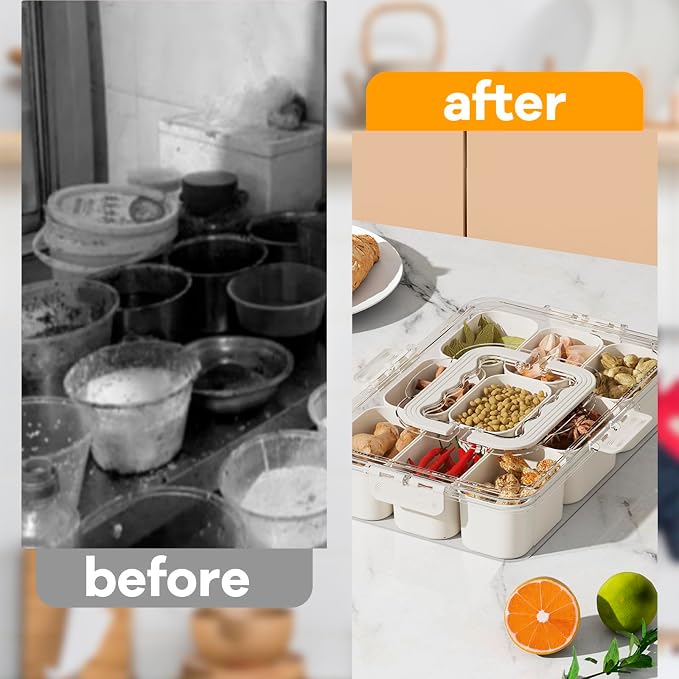 6 compartment snack storage box with clear lid for kitchen and serving - Nexusmart.pk