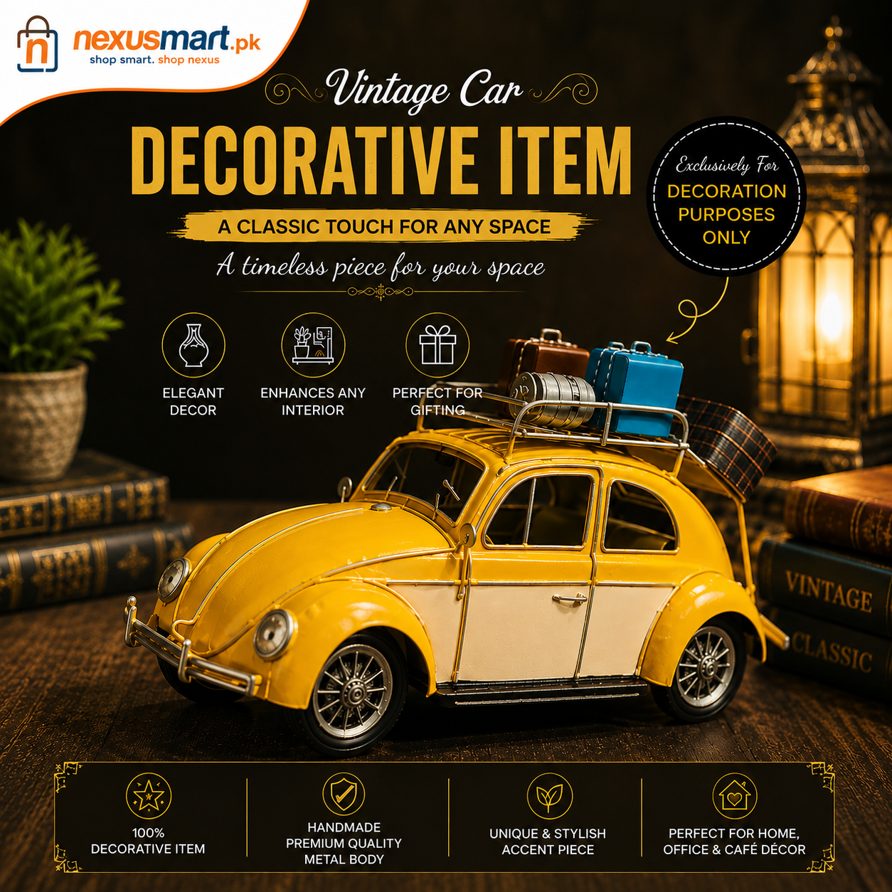 Antique Vintage Car Decorative Piece – Handmade Premium Quality Metal Body