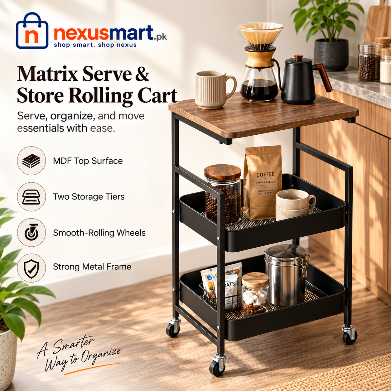 Matrix Serve & Store Rolling Cart – Multi-Purpose Organizer