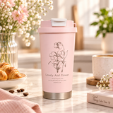 500ml Insulated Stainless Steel Travel Coffee Mug with Leak-Proof Lid, Strap & Straw