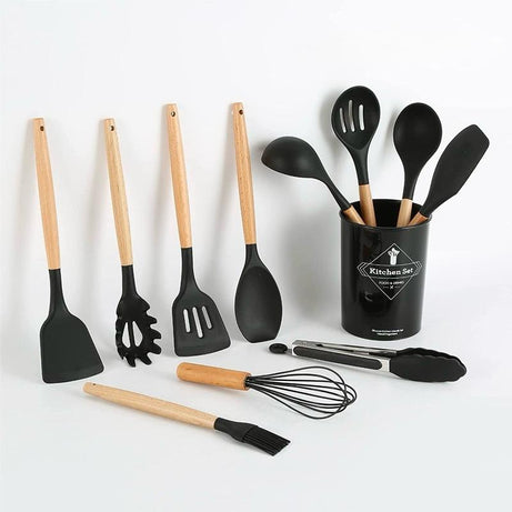 12 Pcs Silicone Utensil Set With Wooden Handle product image - Nexusmart Pakistan