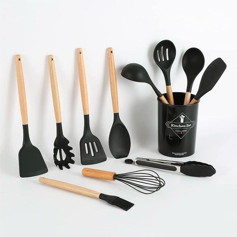 12 Pcs Silicone Utensil Set With Wooden Handle product image - Nexusmart Pakistan
