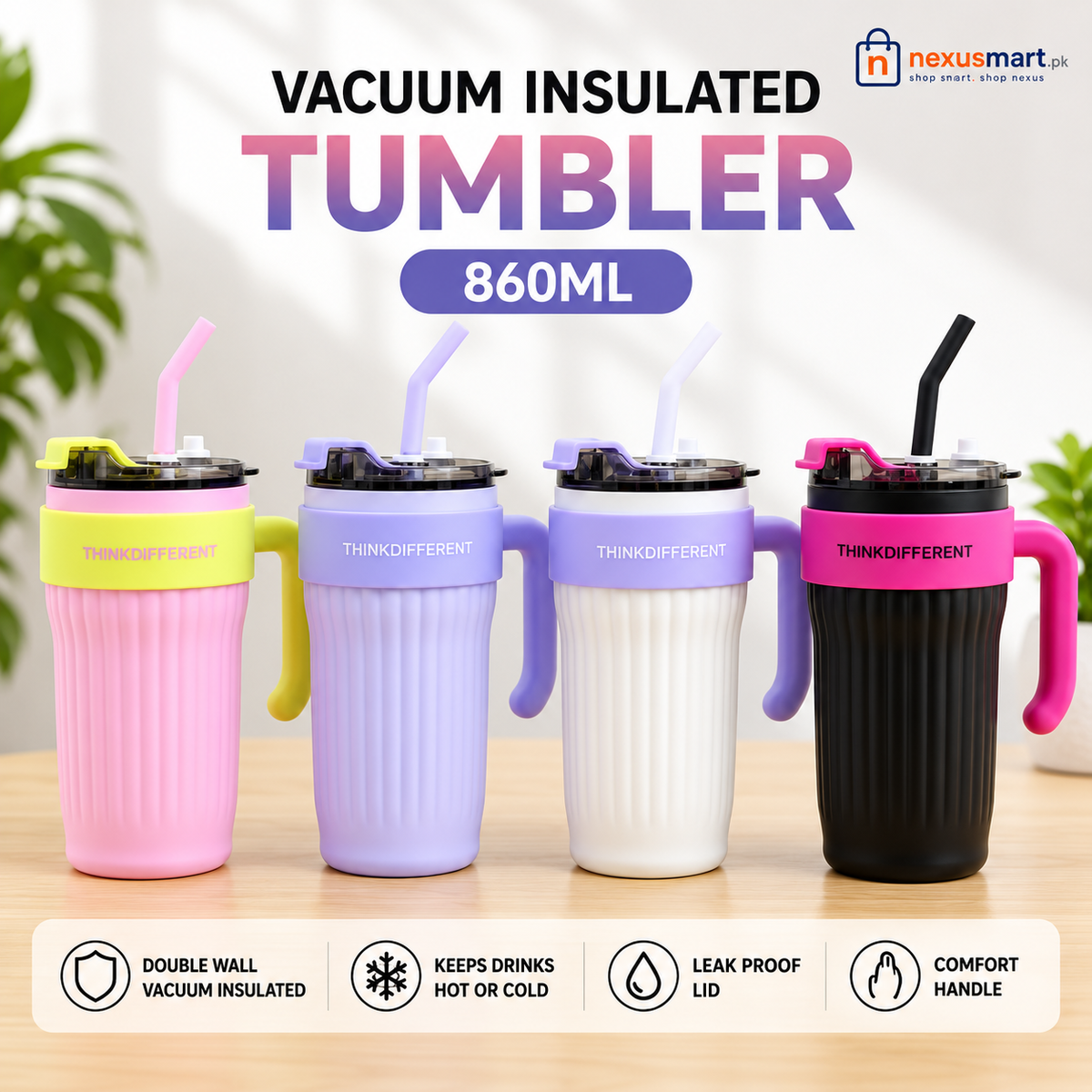 860ml Vacuum Insulated Tumbler – Large Reusable Drink Cup