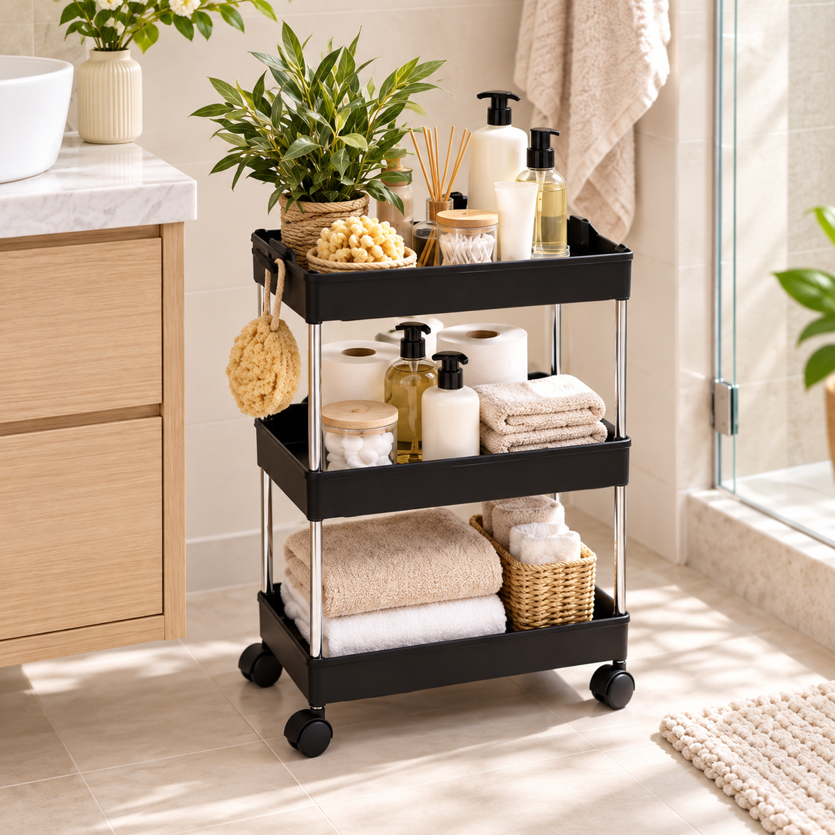 Matrix 3-Layer Smart Trolley – Multi-Tier Storage Organizer