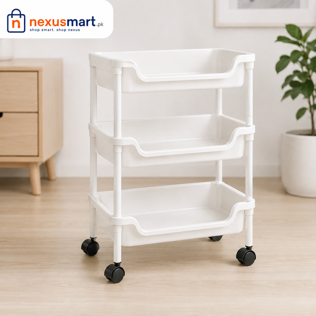 3-Layer Multi-Functional Storage Trolley with Wheels
