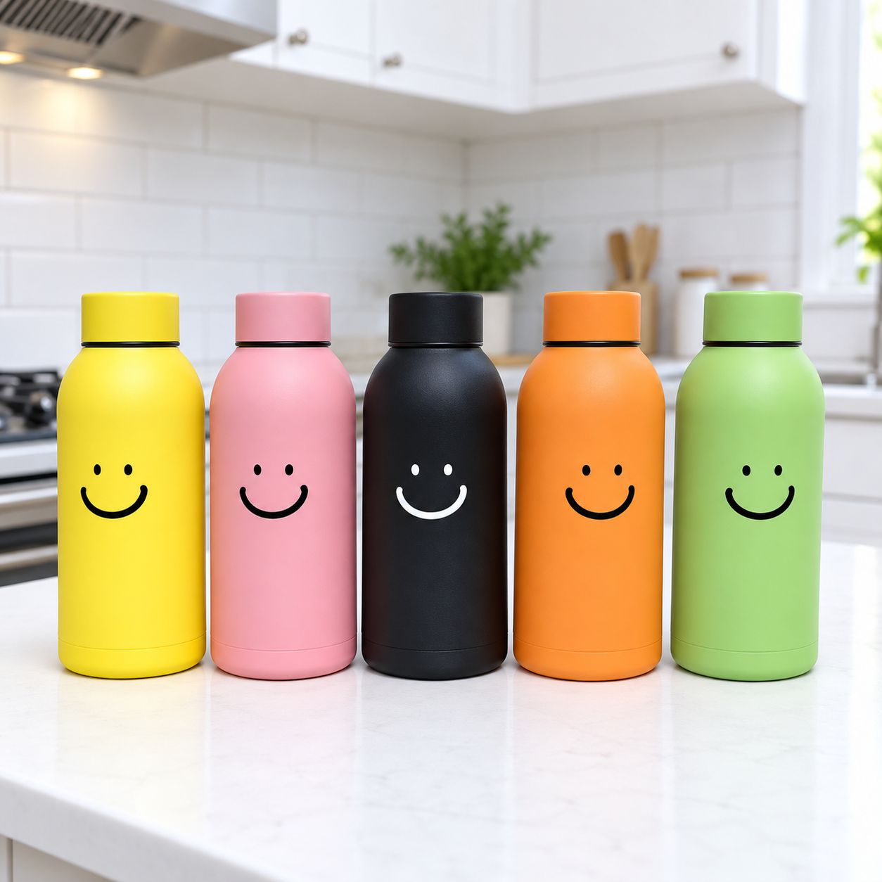 Smiley Glass Water Bottle – Cute Reusable Drinking Bottle