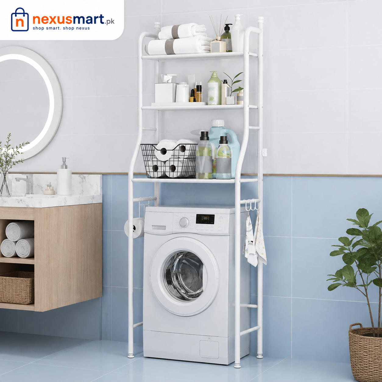 3-Tier Over Toilet Bathroom Storage Shelf – Stainless Steel Washing Machine Organizer Rack