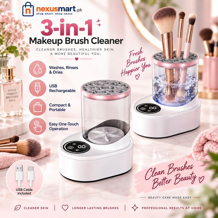 Automatic Portable 3-in-1 Makeup Brush Cleaner – Electric Beauty Brush Cleaning Tool