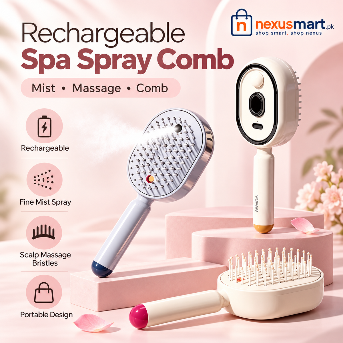 Rechargeable Spa Spray Comb – Portable Hair & Scalp Grooming Comb