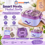 Square Plastic Lunch Box with Detachable Compartment, Spoon & Fork